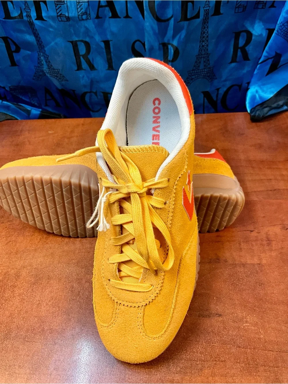 Converse Men's Yellow Suede Sneakers with Orange Accent